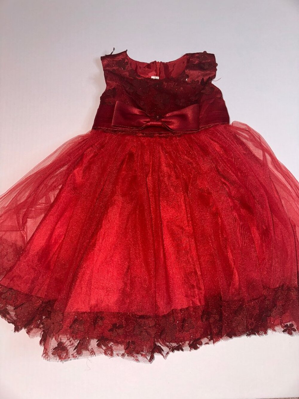 Tulle tutu Flower Girl Dress Pageant Princess Gown Baptism Wedding sz 4 RED #624